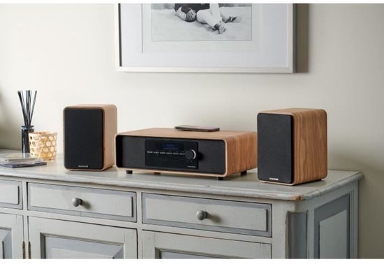 Bluetooth microsysteem - THOMSON - Hout/Zwart - FM Radio/DAB+/CD/MP3/USB/Inductie, 75W, LCD display, Afstandsbediening, Voeding. 230V van Merkloos — afbeelding 4