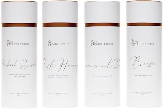 Kerstmis gift set The Candledust kaarsenzand 4 luxe cadeaukokers totaal 650 gram inclusief lonten diy kaarsen maken duurzaam zero waste 560 uur brandduur winter deal ideaal kerstcadeau cadeaus voor kerst feestdagen actie