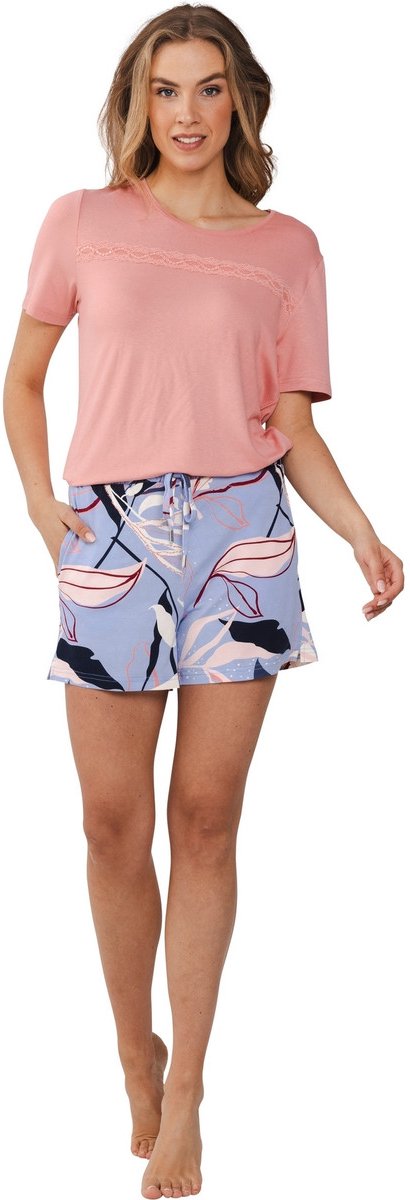 Pastunette Premium Shortama Artistic Floral - EcoVero Viscose - Roze/Blauw