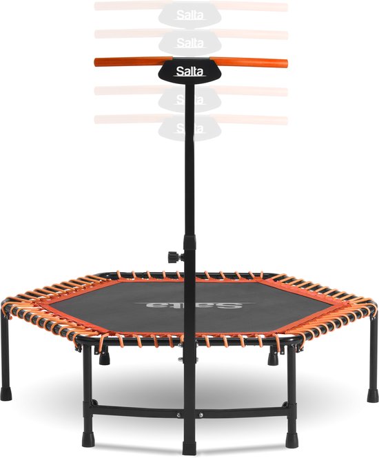 Salta Fitness - 128 cm - Belastbaar tot 110 kg - Fitness / sport trampoline met verstelbaar handvat - Elastieken veren, stevig frame - Mini trampoline volwassenen met handgreep in 5 hoogtes - Oranje