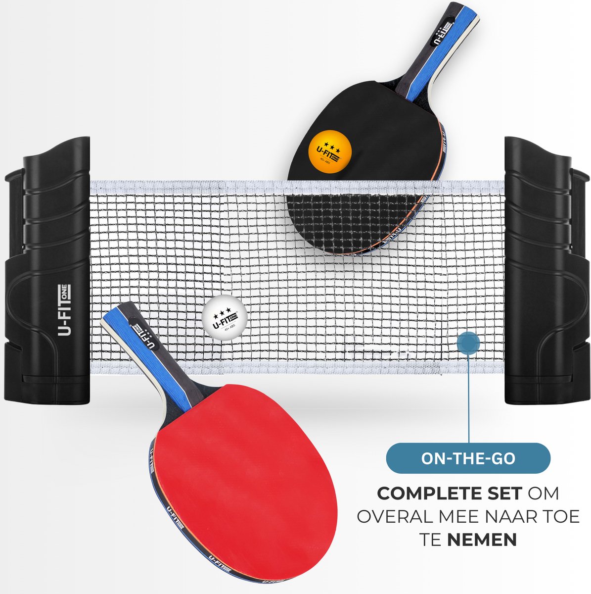 U Fit One Complete Tafeltennis Set met Ballen en Net - 4 Tafeltennisbatjes - 30 Tafeltennisballen - 2 Tafeltennisnetten - Table Tennis Rackets - Pingpong - Met Opbergtas - 3 Star — afbeelding 6