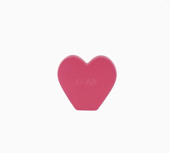 Ornament -Deco Beeld hart met tekst 'LOVE' - Keramiek - Neonroze - Hart, Hart met tekst, Love