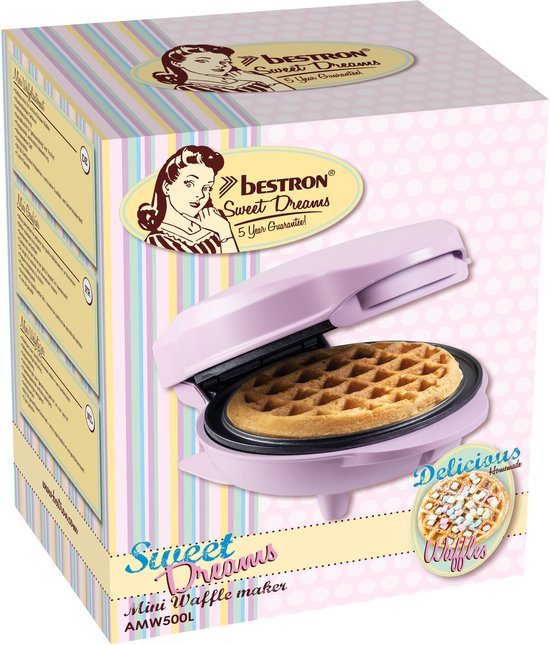 Bestron Wafelijzer - AMW500L - 550W - Mini wafel - Anti aanbaklaag - Mat licht Paars - 5 jaar garantie van Bestron — afbeelding 5
