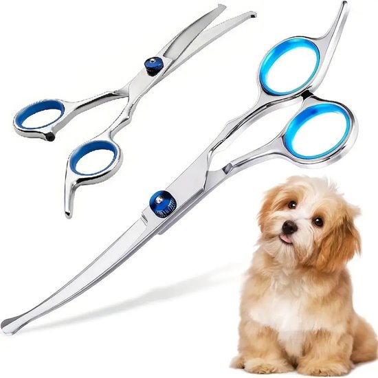 Professionele Trimschaar Voor Honden & Katten I Vacht & Pootverzorging I Veilige Hondenschaar Met Afgeronde Punt I Ergonomisch Krom I RVS I Rechts I 17 CM
