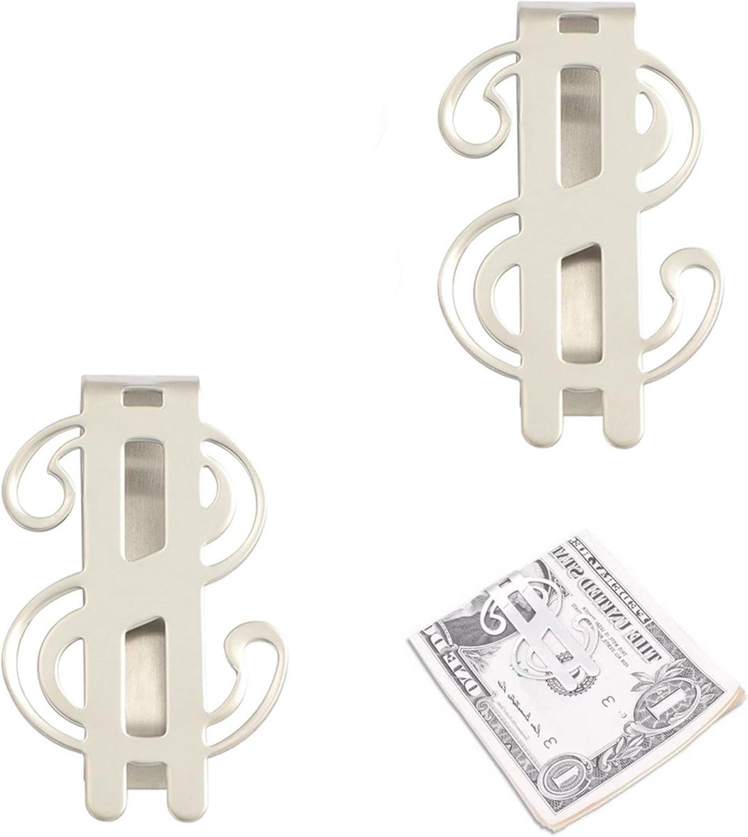 2 stuks ultradunne metalen geldclips voor heren - zilver