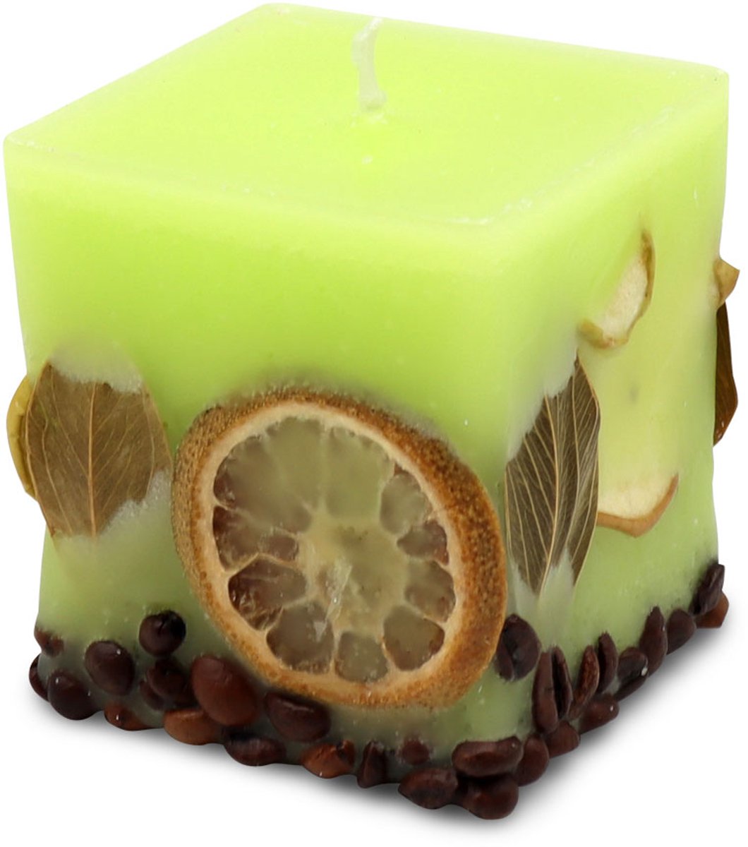 Potpourri geurkaars appel met een zachte noot van sinasappel en koffie - 9x9x9 cm handgemaakte geurkaars