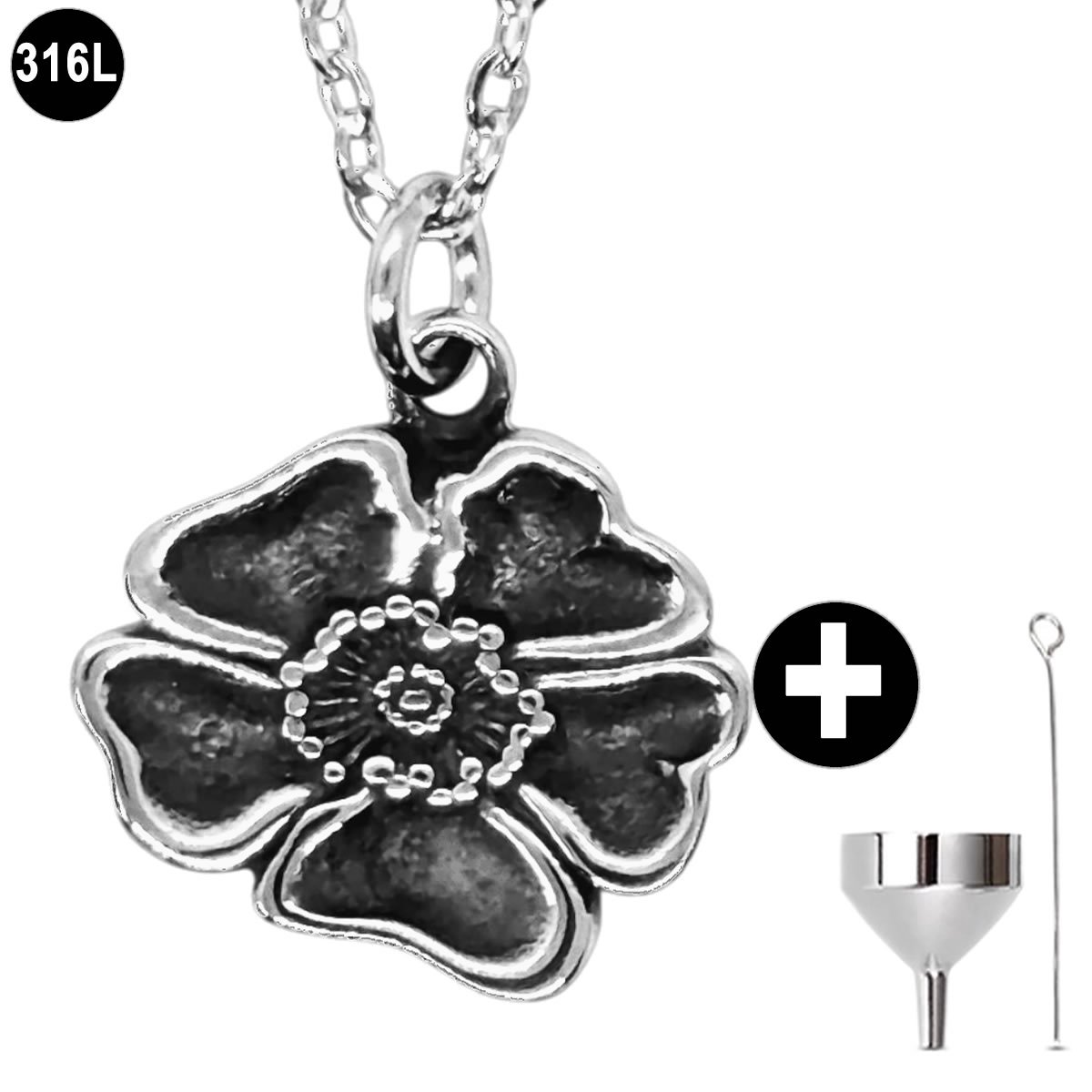 Kuci Muci®- Ashanger - Ashouder - Bloem -Klavertje - incl Verstelbare Ketting 46 tm 52cm en vulsetje - Asketting - As sieraad - 316L Edelstaal