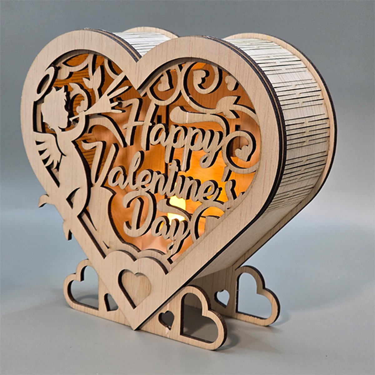 Houten Hart Kaarshouder – Handgemaakte Theelichthouder met 3D Gravure – Romantisch Cadeau voor Valentijn & Sfeervolle Decoratie