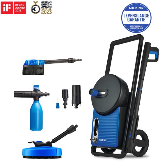 Nilfisk Excellent 180 Smart Assistant – Intelligente hogedrukreiniger met 180 bar, Smart Assistant aanraakscherm, Power Schuimsproeier, terrasreiniger en roterende borstel