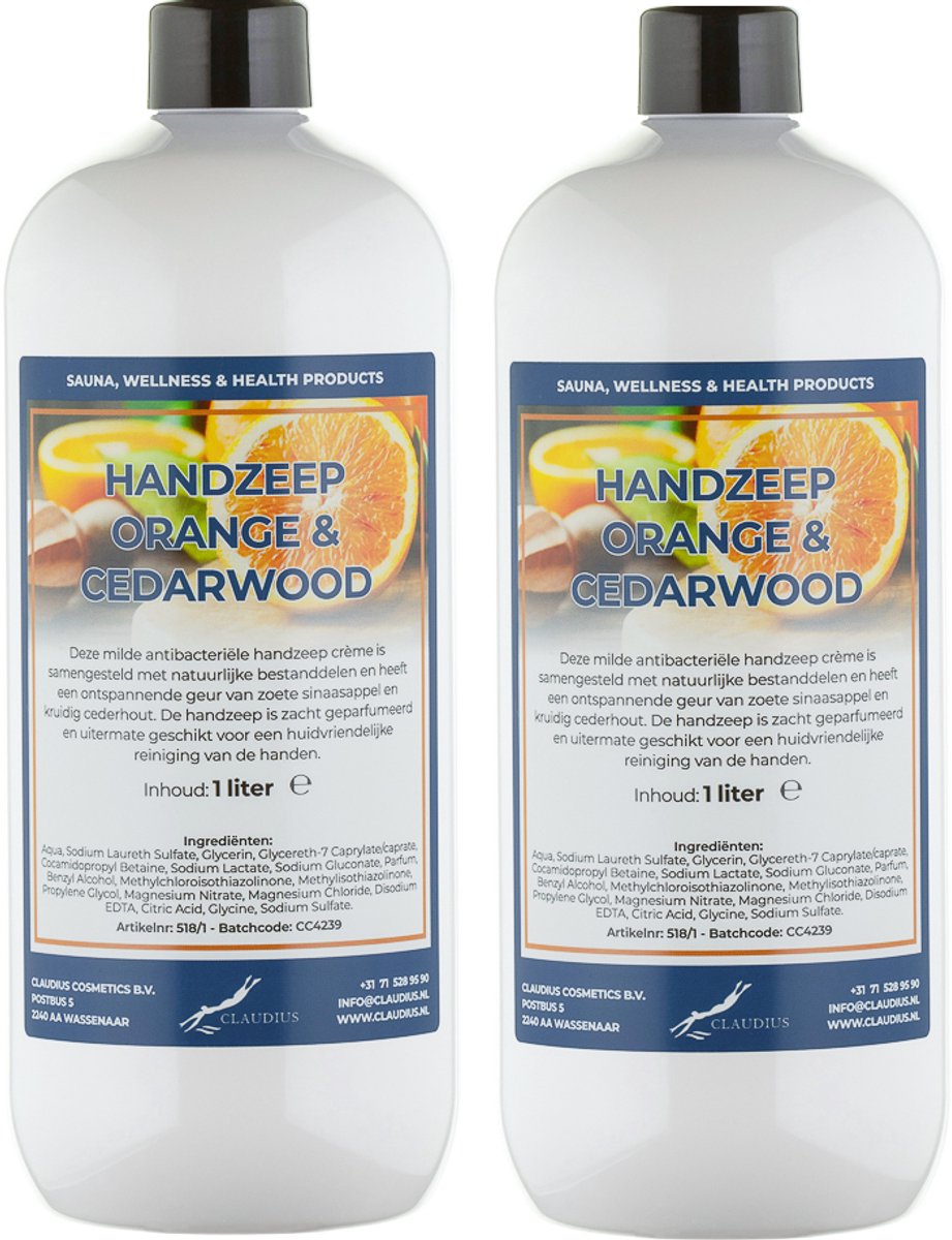 Handzeep Sweet Orange & Cedarwood 1 liter - set van 2 stuks