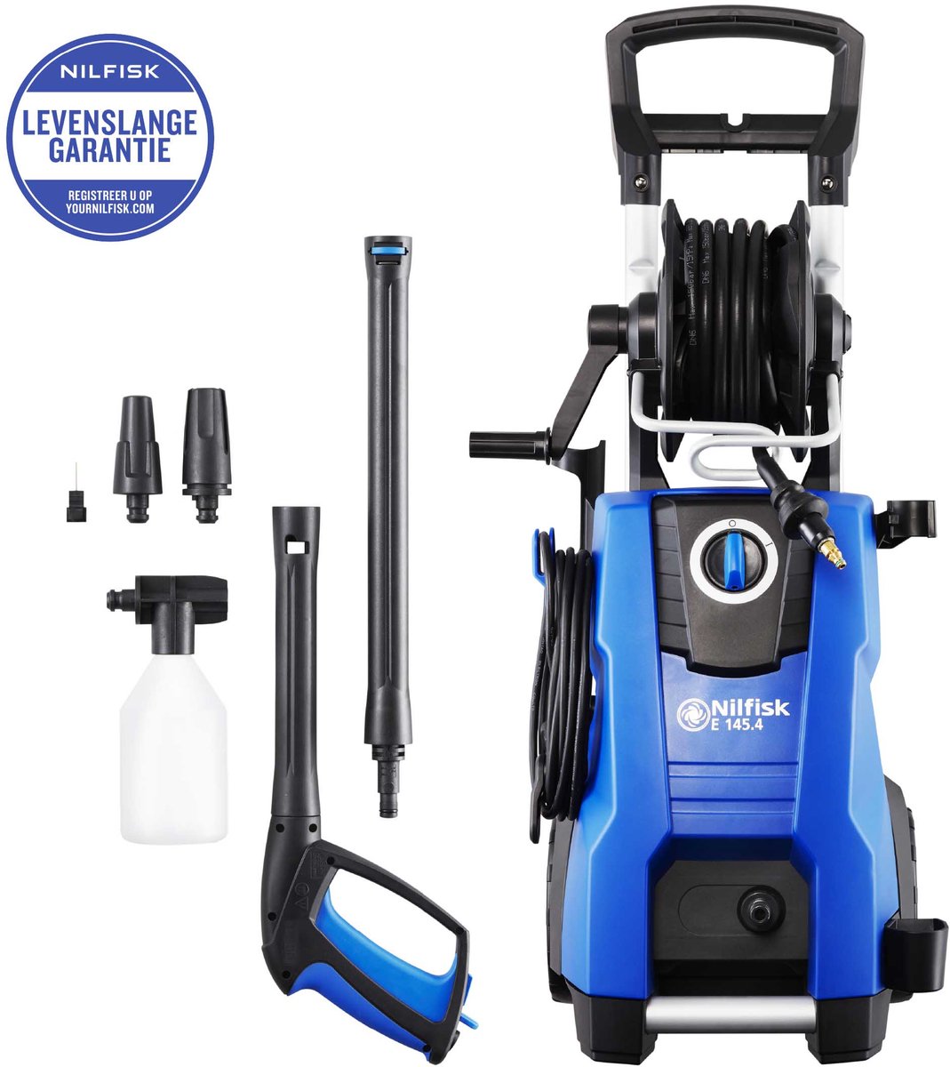 Bol.com Nilfisk E 145.4 X-TRA – Krachtige hogedrukreiniger met 145 bar, aluminium pomp, inductiemotor, 9 m slang, slanghaspel en... aanbieding