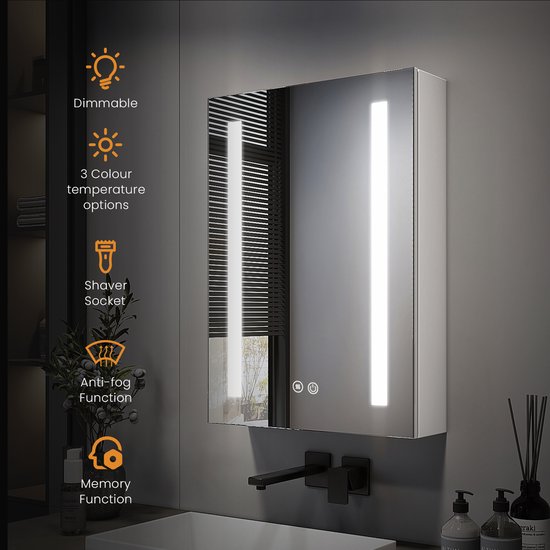 Badkamerkast met spiegel en LED-verlichting, slimme anti-condens