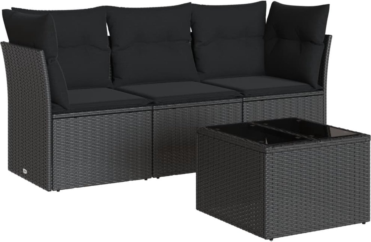 The Living Store 4-delige Loungeset met kussens poly rattan zwart - Tuin Lounge Set - Loungebank - Buitenbank - Poly Rattan - Garden Furniture The Living Store 4-delige Loungeset met kussens poly rattan zwart - Tuin Lounge Set - Loungebank - Buitenbank - Poly Rattan - Garden Furniture - Afbeelding 1
