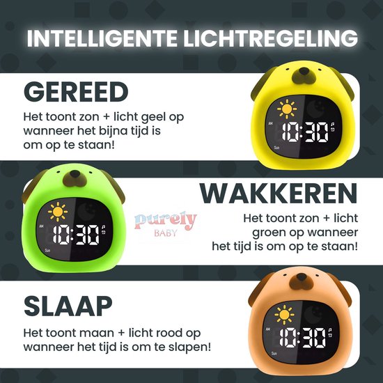 Purely Baby Slaaptrainer Beer - Kinderwekker met Wake Up Light - Slaapwekker met Nachtlamp en Timer Functie - 6 Slaapgeluiden en 3 Lichtindicaties - RGB Kleurmodi met 7 Kleuren - Slaap Trainer voor Kinderen - Kinder Wekker van Purely Baby — afbeelding 3