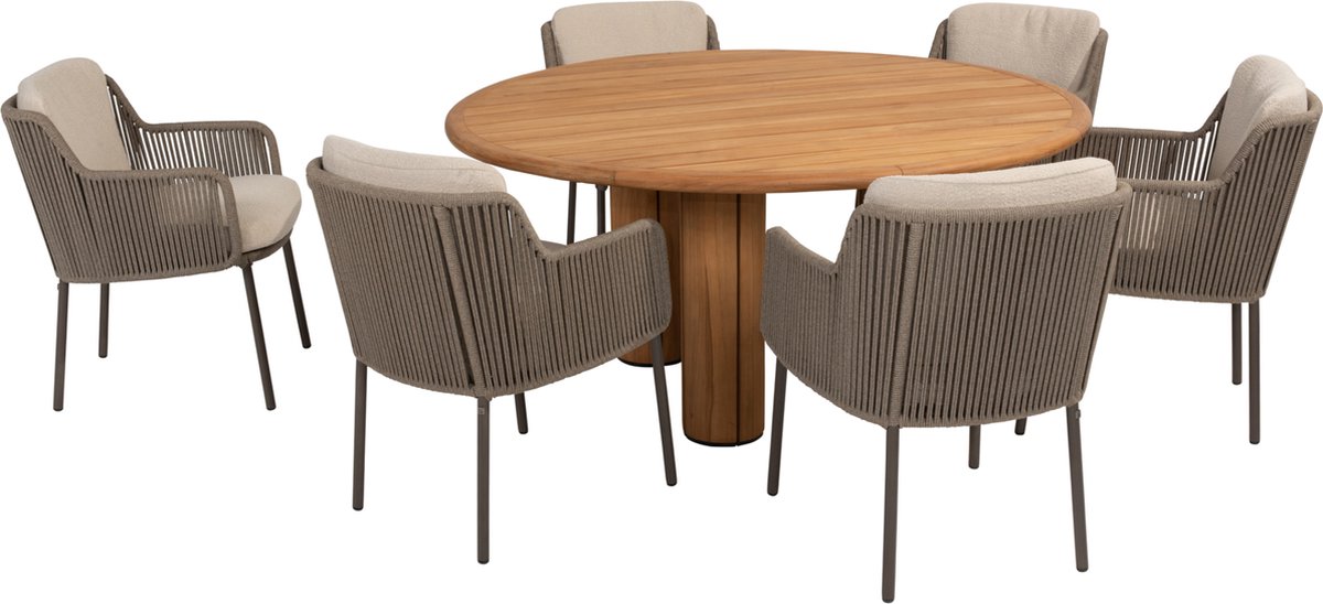 Corsica Bernini 7-delige teak tuinset, rond 160 cm, 4 Seasons Outdoor.
