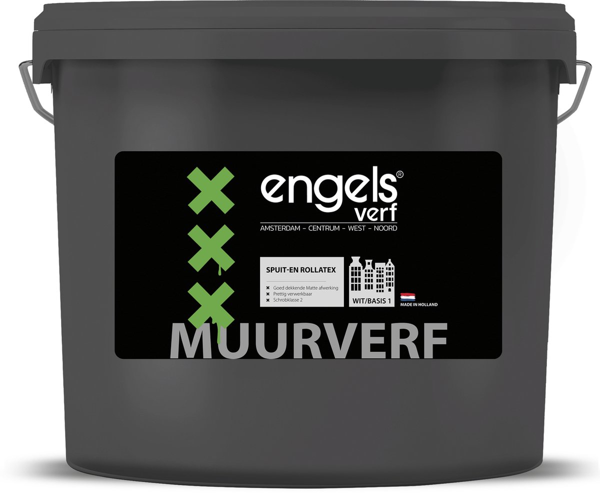 Engels Verf - Muurverf Latex Mat - Waterbasis - Dekkend Wit - Spuit en rollatex - 5 Liter