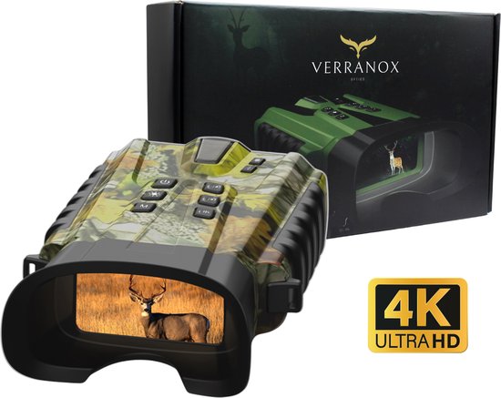 Verranox® Full-Color Nachtkijker Camo - Nachtkijker met infrarood - Verrekijker- 4K ULTRA HD VIDEO - 128GB Micro SD kaart - Mini Tripod- Night vision- 5200mAh Accu- Digitale Verrekijker