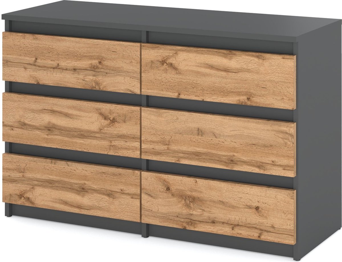 Stiv-Meble AZ Home, Ladekast 6 Laden HUGO 100cm Grijs Wotan Eiken