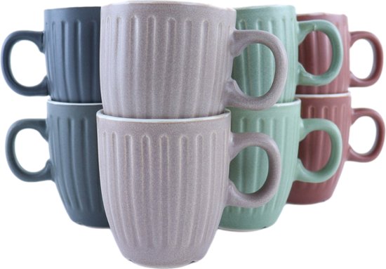 OTIX Koffiekopjes - met Oor - Set van 8 - Koffietassen - 150ml - Theemok - Aardewerk - MOSS