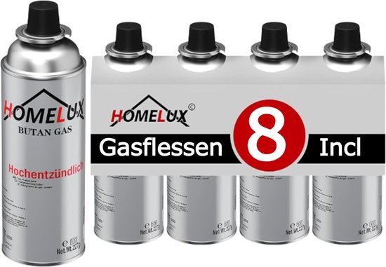 Borvat® - Homelux Draagbaar Camping Kooktoestel Set - Inclusief Grillplaat en 8 Gasflessen van Borvat — afbeelding 5