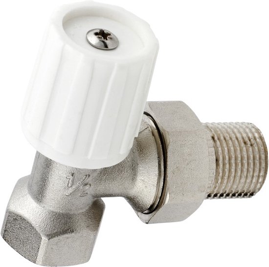 Radiatorkraan 15 mm Recht met knelset 1/2x15 mm witte knop 60804200