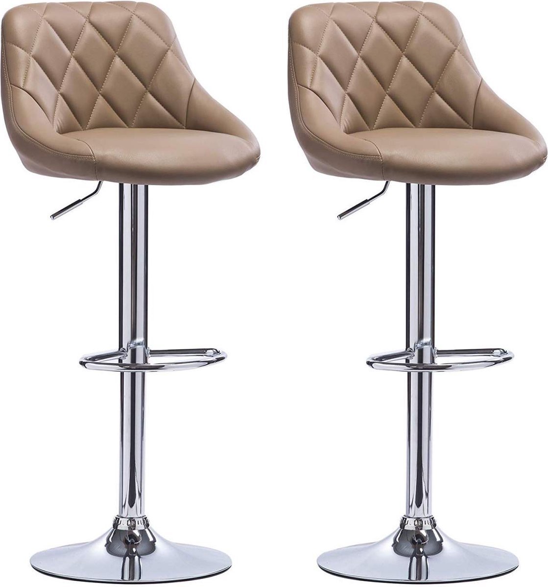 Bolt Edge Designer Barkruk - Beige - Velvet - Ergonomisch - Verstelbaar - Zithoogte 60-82cm - Set van 2