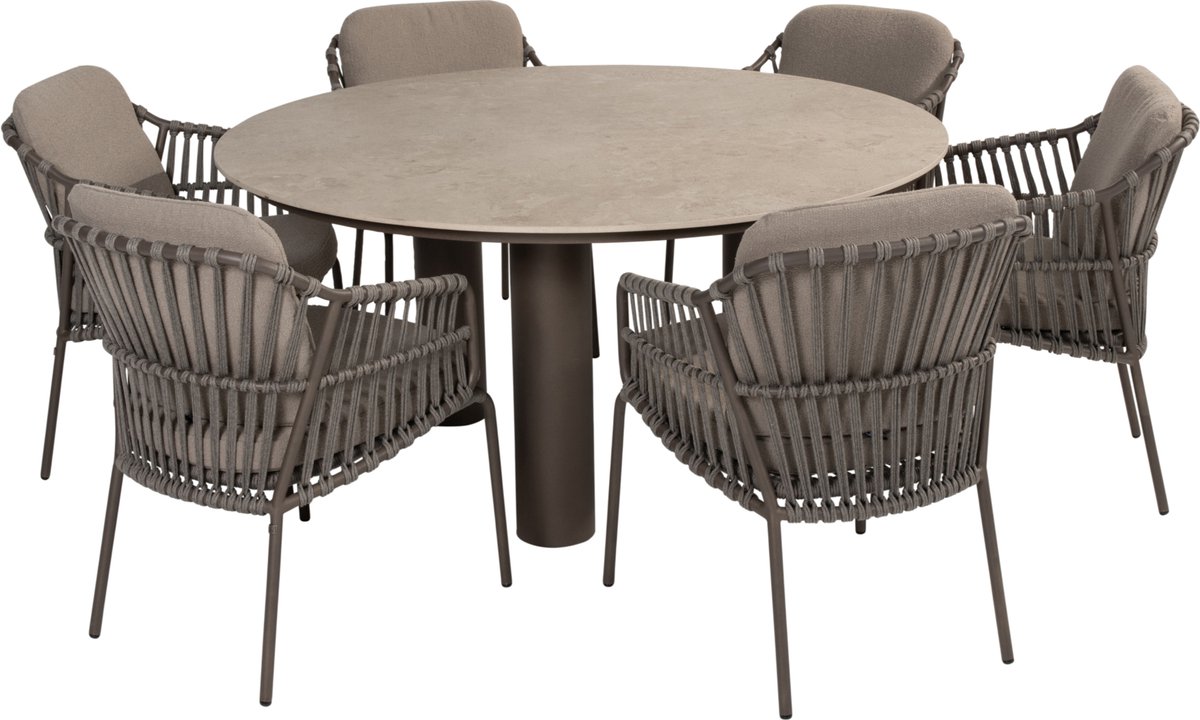 Arizona Capalbio dining tuinset 160xH75 cm rond 7 delig keramiek terre 4 Seasons Outdoor