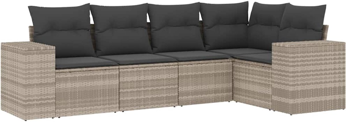 vidaXL 5-delige - Loungeset - met - kussens - poly - rattan - lichtgrijs