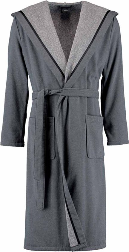 Cawö heren badjas met capuchon - donkergrijs - capuchon badjas voor mannen - sportieve badjas voor heren - maat 46/48