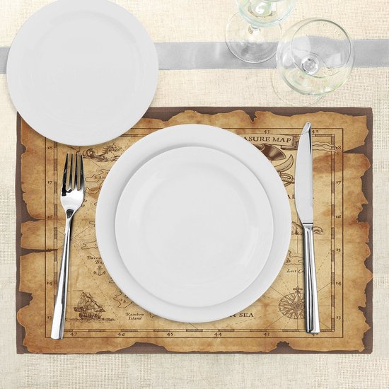 Set de 4 sets de table pour table à manger New Bed Island Old Paper Treasure Map, tissu lavable avec dos antidérapant