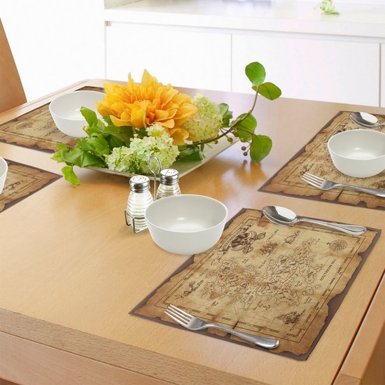 Set de 4 sets de table pour table à manger New Bed Island Old Paper Treasure Map, tissu lavable avec dos antidérapant