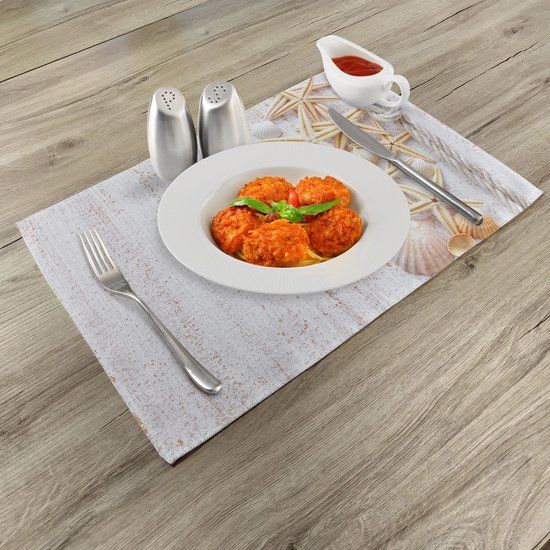 Set de 4 sets de table New Bed Ocean Shells and Starfish pour table à manger, tissu lavable avec envers antidérapant