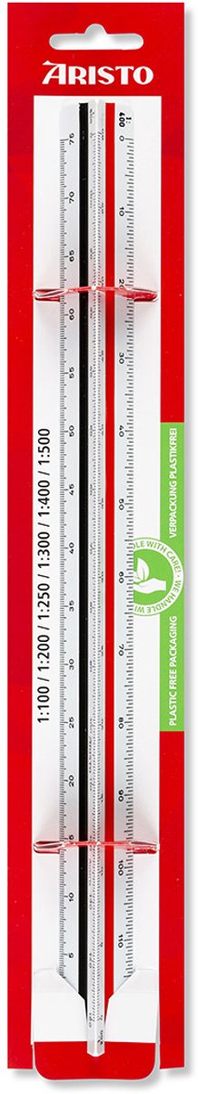 Aristo schaalstok B - lengte 30 cm - 1:100 :200 :250 :300 :400 :500 - wit kunststof - op blisterverpakking - AR-23704EB