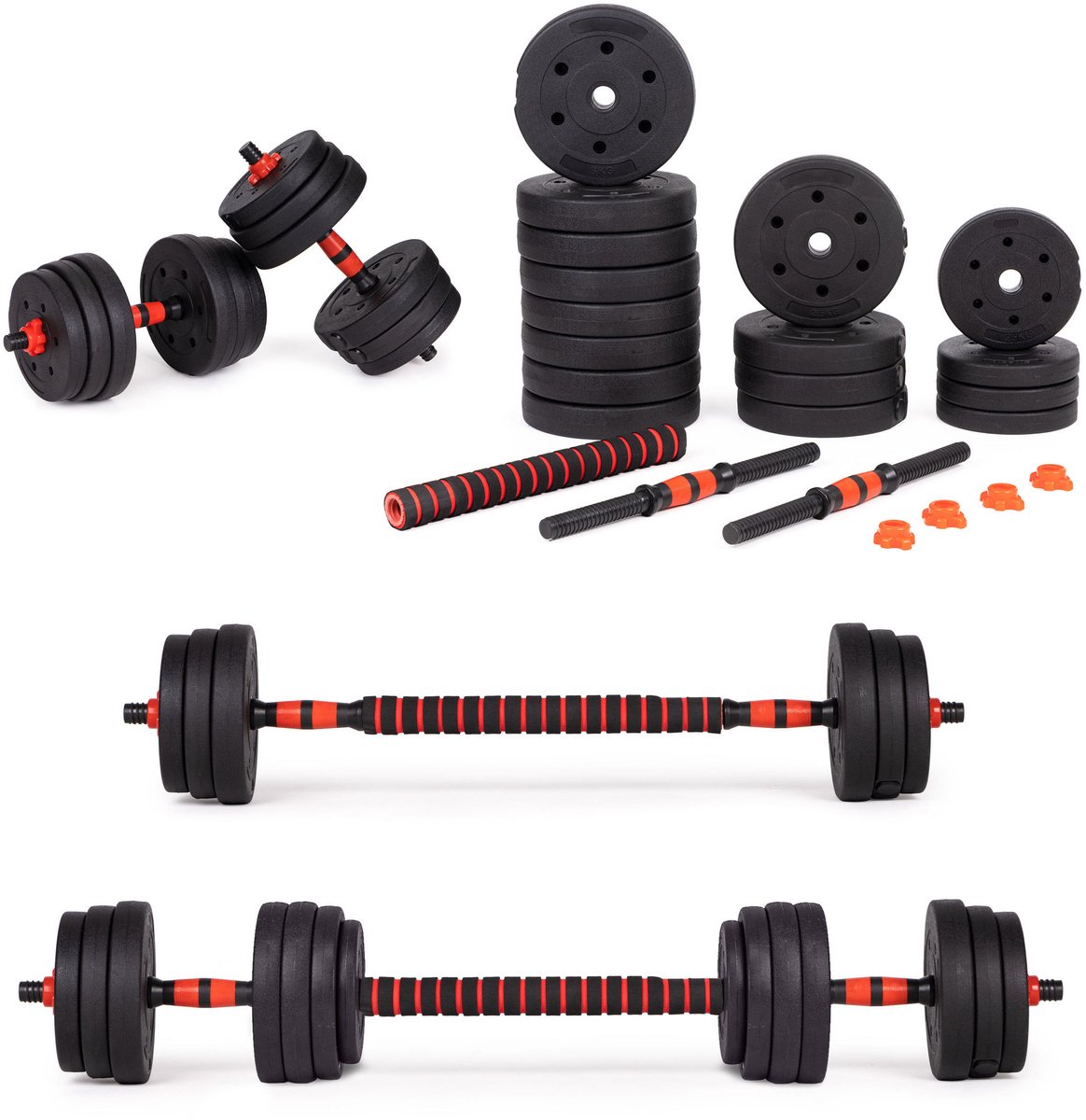 Dumbbell Set - Halterset - 40 kg - Verstelbaar - Zwart/Rood - Kunststof