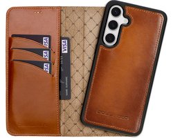 Bouletta voor Samsung Galaxy S25 leren Uitneembare hoesje met verstelbare stand in Burned Cognac