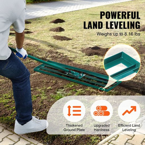 Gazonhark - Bladhark - Hark - Nivellerende Hark - Gazon Leveler - Heavy-duty Gazonnivelleerhark - 10x30inch - met 78inch Stalen Verlengde Steel Handle - for Garden Golf Lawn Farm van Golden Shark — afbeelding 4