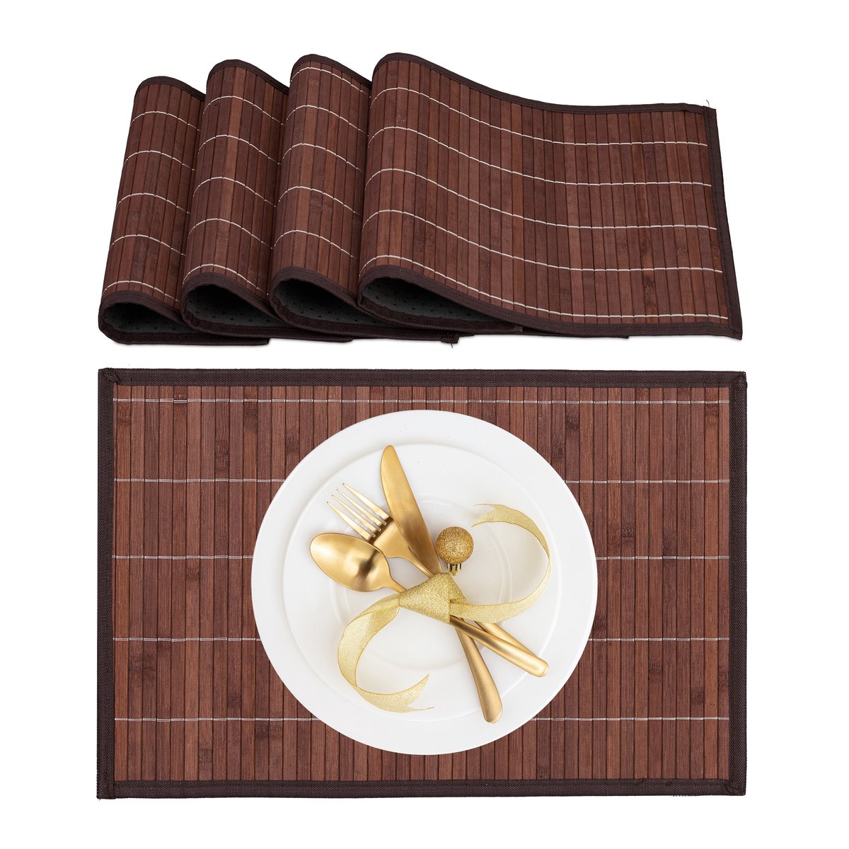 placemat - set van 4 - bamboe - 45 x 30 cm - antislip - oprolbaar - bruin