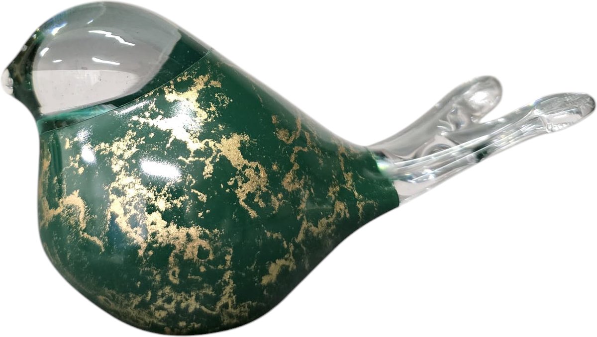 Mini Urn, Vogel - Glas - Groen, Goud - 50ml