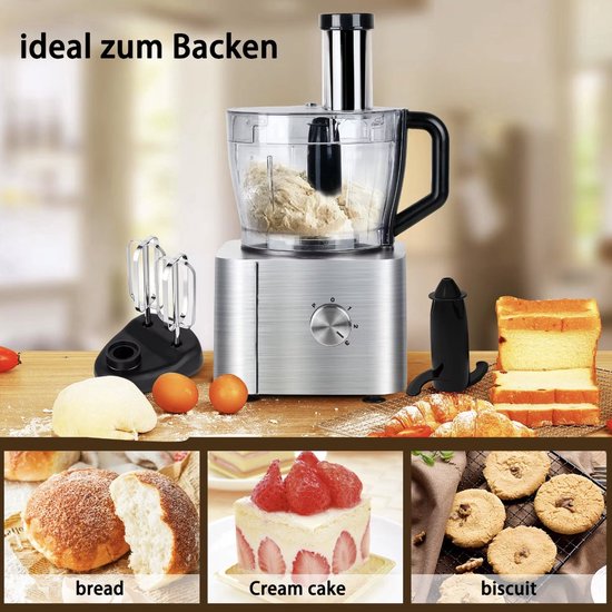 J&R Keukenmachine - Alles in 1 Keukenmachine - Multifunctionele Keukenmachine - Vleesmolen - Garde - Kneder - Shredder - Sinaasappelpers - Hakselaar - Blender - 1100W - Zilver van J&R — afbeelding 4