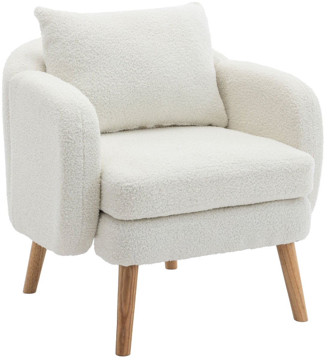 Merax Teddy Fauteuil – Comfortabele Loungestoel met Extra Dikke Zitting – Houten Poten – Inclusief Kussen – Wit