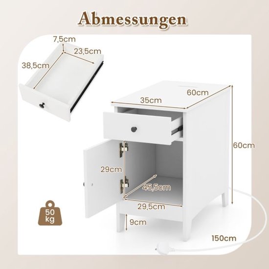 Witte tv-kast met 3 opbergladen en planken, LED-verlichting - ideaal voor de woonkamer