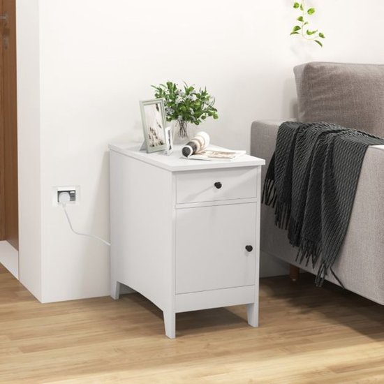 Hzuaneri Nachtkastje Set van 2 met Oplaadstation, USB & Type C Poort, Smalle Eindtafel, 3 Tiers Opbergruimte met 1 Lade, Ruimtebesparend, voor Slaapkamer, Woonkamer, Thuiskantoor, Zwart NS36504X