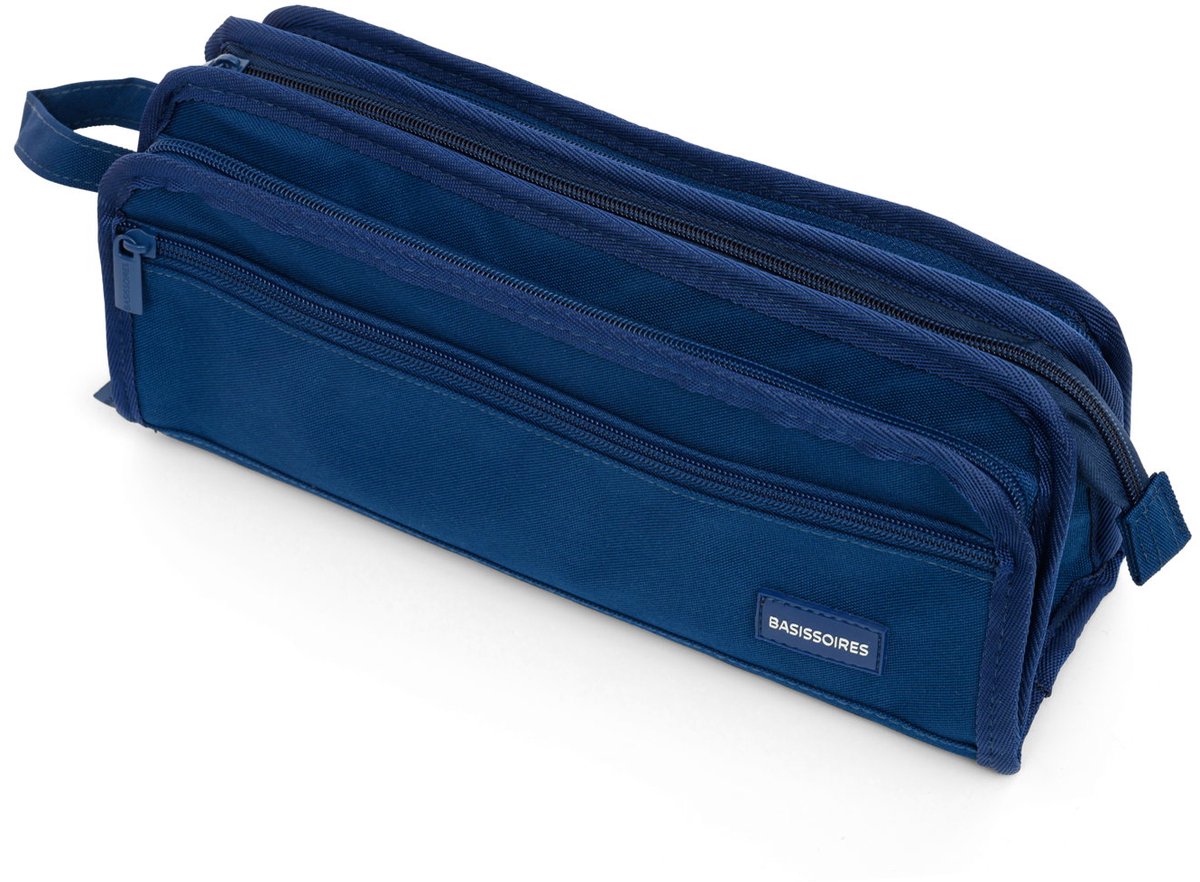 BASISSOIRES Groot Etui High - Schooletui voor Jongens en Meisjes - Pennenetui voor Volwassenen - Make up tasje - blauw - 31x14x10CM