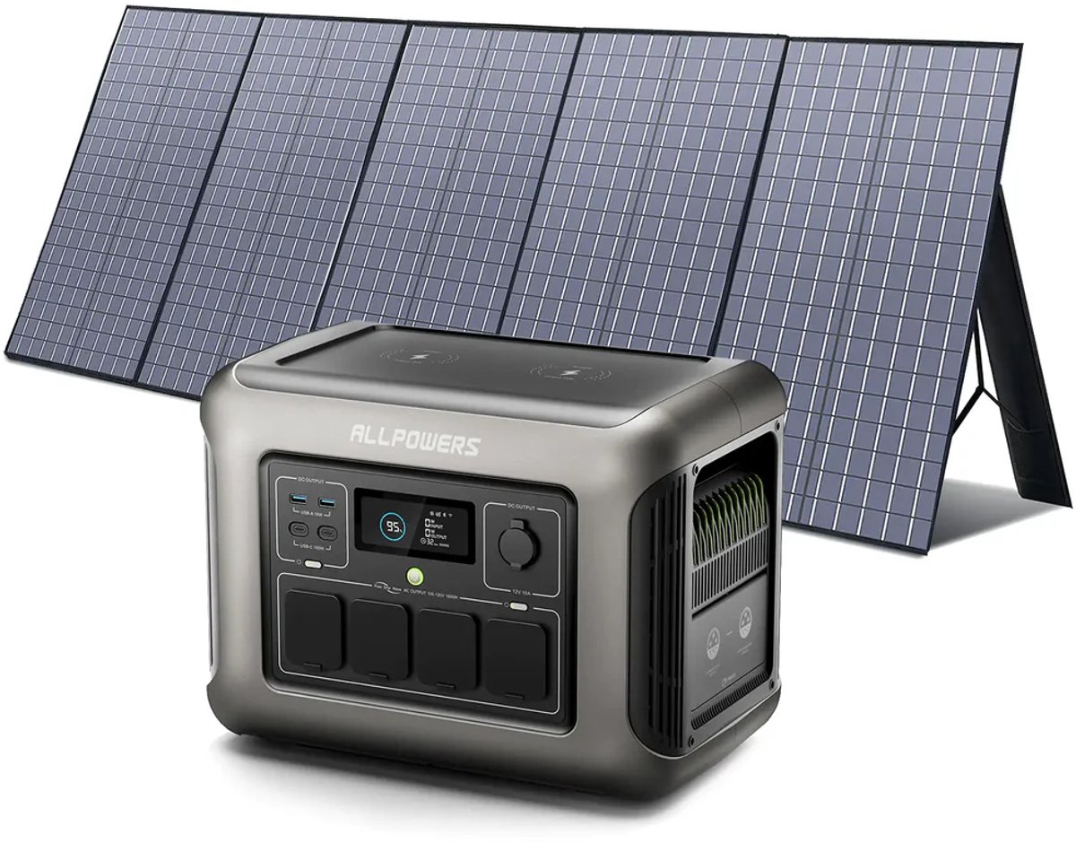 Allpowers - Draagbare Powerstation & Zonnepaneel - 1152Wh Capaciteit - LFP Accu - Uitbreidbaar - Reizen, Kamperen & Nood - Output 1800W - 400W Opvouwbaar Zonnepaneel