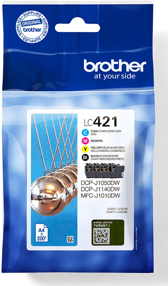 Pak van 4 LC421VAL-inktcartridges - BROTHER - Zwart, cyaan, magenta en geel standaardcapaciteit van 200 pagina's - voor DCP-J1050DW