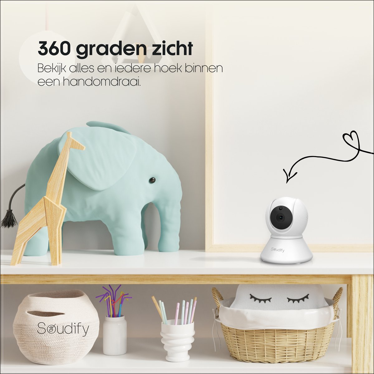 Afbeelding 3 van Soudify® 360 Babyfoon met Camera – Nachtzicht & Zoom – ECO Mode – 300m Bereik & Slaapliedjes – Baby Monitor