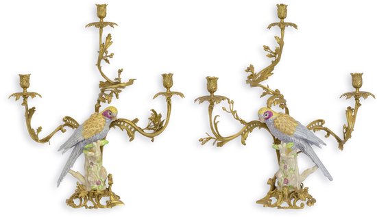 Bougeoir - Perroquet en bronze - lot de 2 - hauteur 65 cm