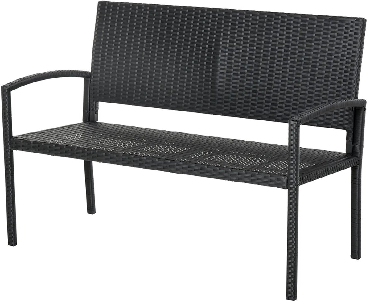 Sweiko Tuinbank - Rotan look - Stalen frame - 2 zits - 122 x 60 x 85 cm - Zwart