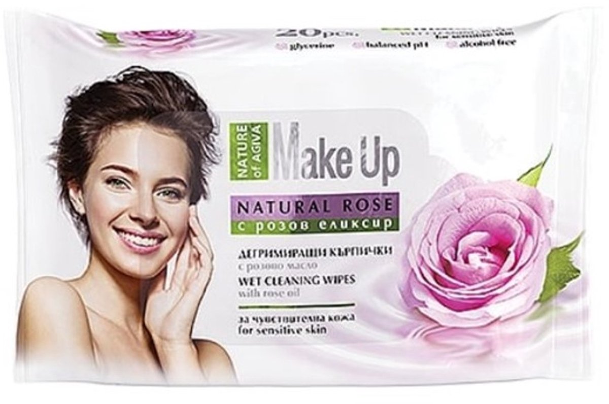 Agiva - Wet Wipes makeup remover roos 20 stuks