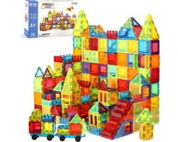 Magnetic Tiles - Magnetisch Speelgoed - Magnetische Tegels - Educatief & Constructie - Montessori Speelgoed - 74 Stuks - Magnetische Bouwstenen - Magnetische Bouwblokken - Voor 3, 4, 5, 6, 7, 8, 9 Jaar - Bouw je Magna Wereld - Kinderen - Olvy